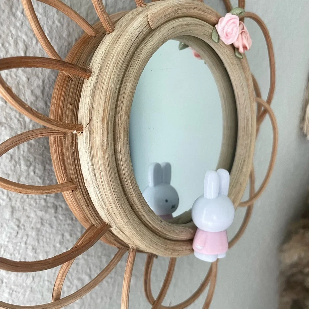 Wooden mirror Miffy Boris flower Handmade Japanese Korean Natural decor
